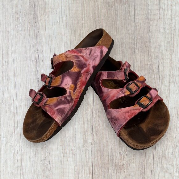 Papillio by Birkenstock Florida Sandals Pink Multicolor Floral 3 Strap Buckle - Picture 2 of 5